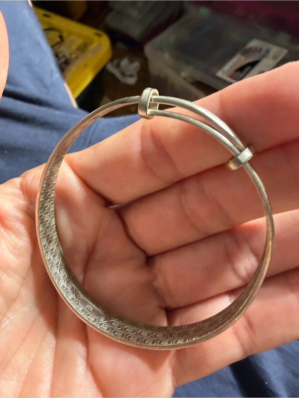 Vintage 925 Sterling Silver Textured Expandable Bangle Bracelet